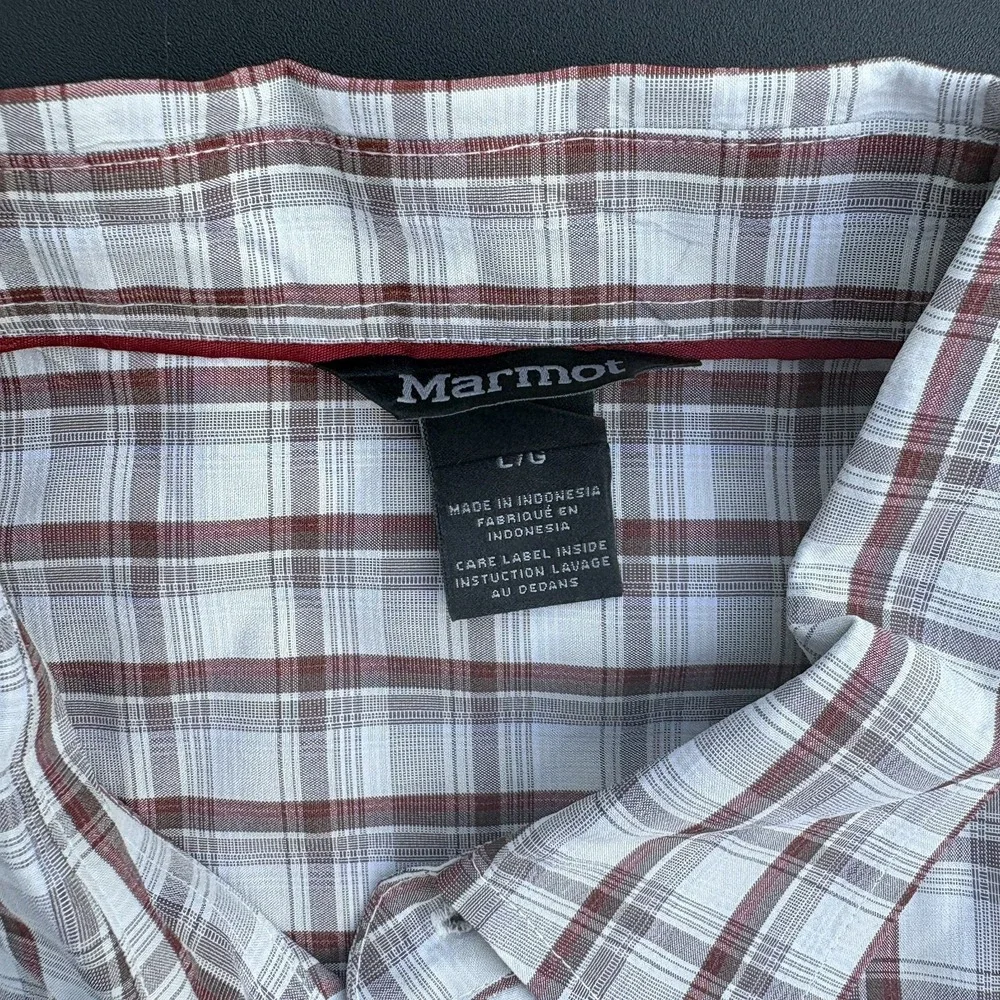 Marmot Shirt Mens Large Red grey Plaid Flannel Button Down Long Sleeve